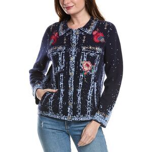 Johnny Was Womens The Denim Wool Sweater Jacket, Blue